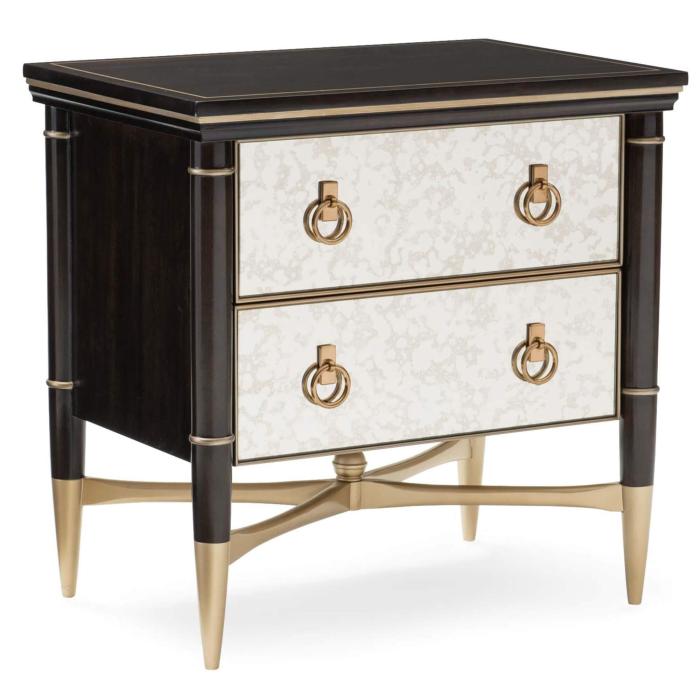 Caracole Everly Bedside Table with Antique Mirror Drawers 1